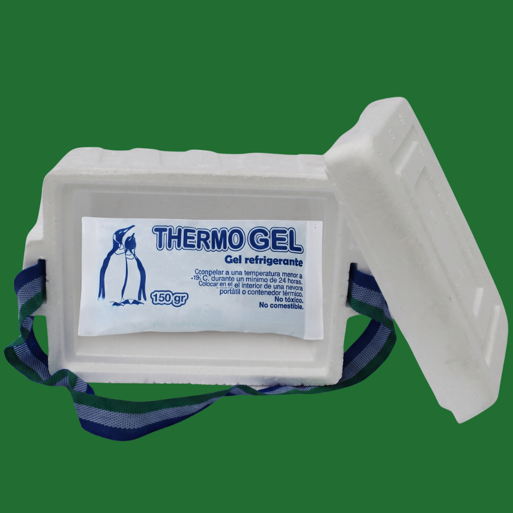Combo nevera de icopor de 1 litro con gel refrigerante